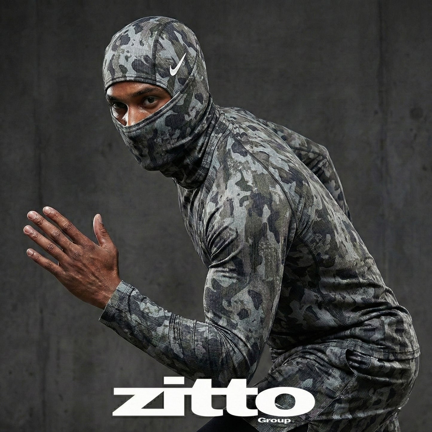 Nike Pro Hyperwarm Balaclava Hood Face Mask - Gray Camouflage